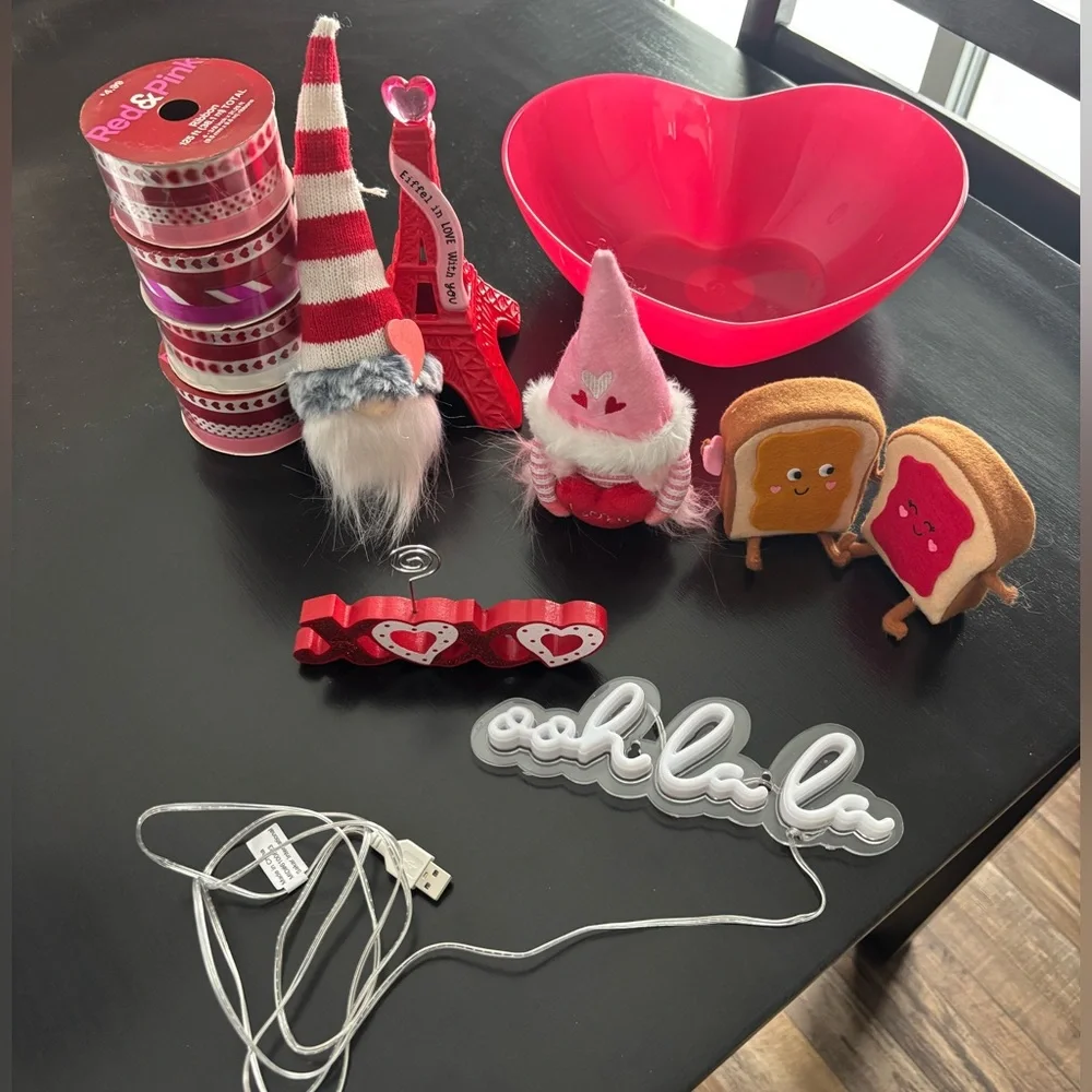 Valentines Holiday Decor Bundle Ribbon Gnomes ooh la la Target Magnet Buddies